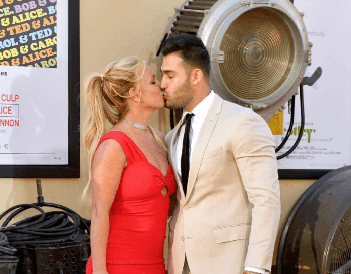 Britney Spears and Sam Asghari attend Sony Pictures’ “Once Upon A Time…In Hollywood”